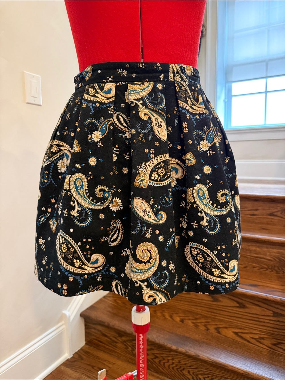 stradivarius Black Paisley Mini Skirt with Gold and Blue Accents